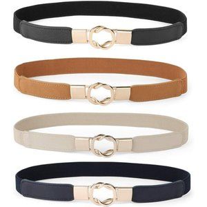 Women Skinny Belt for Dresses Retro Stretch Ladies Waist Belt Plus Size Set of 4